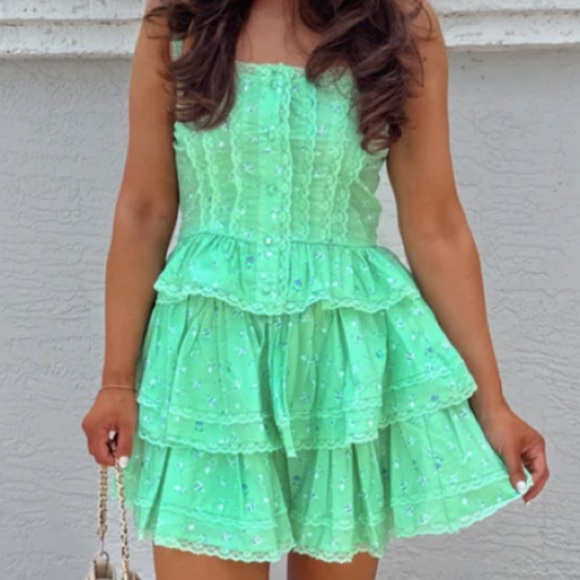 KEY LIME TIERED FLORAL DRESS! EXCELLENT QUALITY!!! NWT!! S - Picture 4 of 7